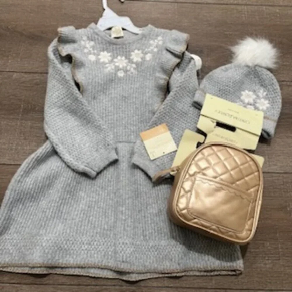 NEW Cynthia Rowley Girls Dress Size 4T Gray Sweater Ruffle‎ Toddler